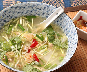 Easy Chicken and Ginger Soup With Rice Cakes, Chives, and Quick-Pickled Garlic Recipe