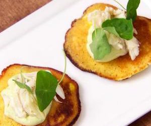 Corn Cakes with Crab and Smoky Avocado Yogurt