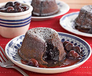 Molten Chocolate Cakes with Cherry Sauce