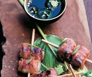 Bacon-wrapped Rice Cakes with a Jalapeno Ponzu