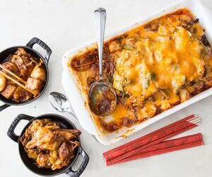 Korean Rice Cakes (Ddukbokki) with Pork Belly and Cheddar